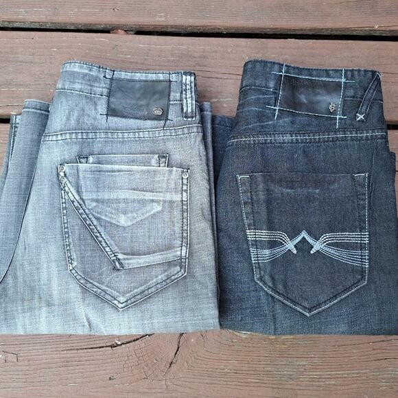 Lot of 2 Ecko Unltd Shorts Mens 32 Blue & Gray Denim Jean Skater Hip Hop Y2K - Picture 1 of 14